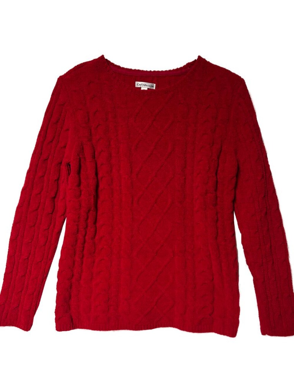 Women's Croft & Barrow Red Fluffy Long-Sleeve Crew-Neck Sweater